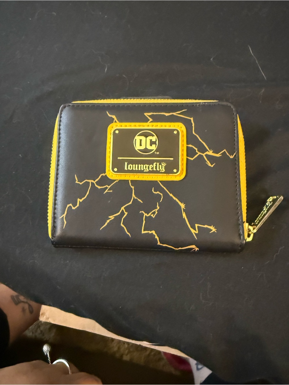 Loungefly Black and Yellow DC Black Adam Lightning Zip Wallet